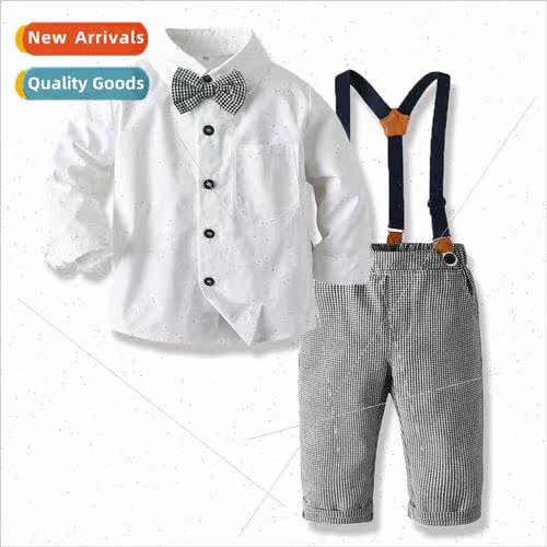 2024 Spring Set Boys White Long Sleeve Bow Cotton Shirt Gent