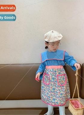 Korean childrens wear 2022 spring new girls set cute collisi