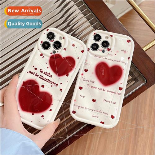 Korean  wine red love heart 适用 Apple 11/12/13 phone case
