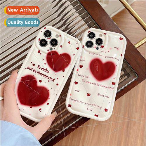 Korean  wine red love heart 适用 Apple 11/12/13 phone case