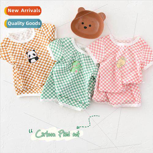 2022 summer new suit men and women baby cartoon plaid outsid