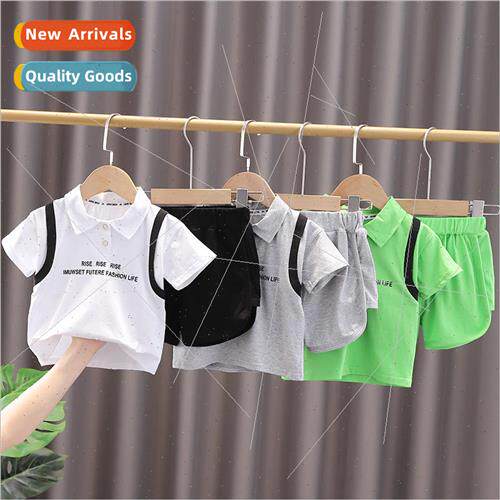 2023 Summer Kids Suit Back Cute Machine Bear Polo Neck Boys