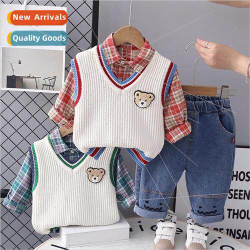 Boys fall 2023 new bear head sweater vest suit spring and au