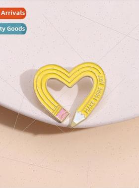 Creative new love pencil brooch yellow colored pens cute ver