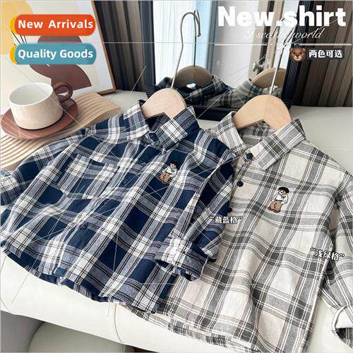 2024 spring childrens clothing boys children cotton plaid mi