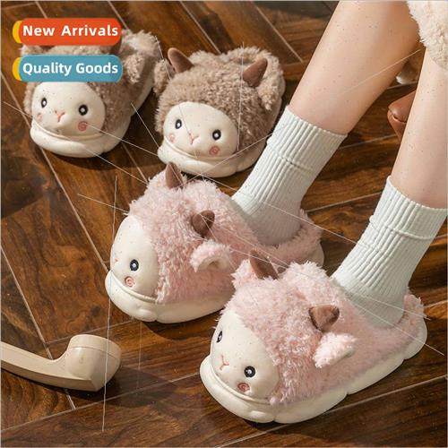 Winter new sense of stepping on shit cotton slippers cute ca图片