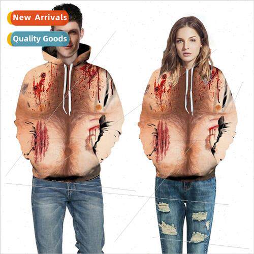 2023 new 3D digital printing couple dress hooded sweater fas