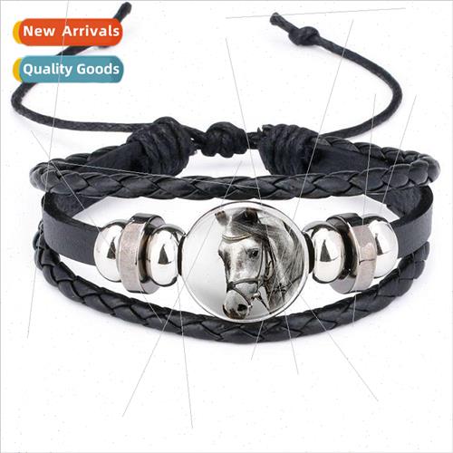 Horse Pattern Fashion Hand-Woven Horse Cowhide Bracelet Stri