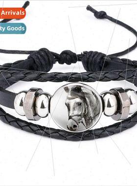 Horse Pattern Fashion Hand-Woven Horse Cowhide Bracelet Stri