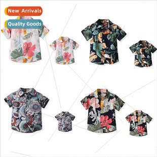 Childrens shirts summer short-sleeved floral lapel cardigan
