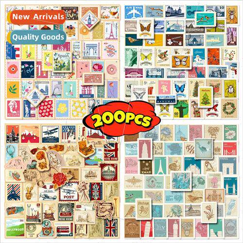 200 Stamp Stickers New Travel Vintage Stamp Doodle Stickers