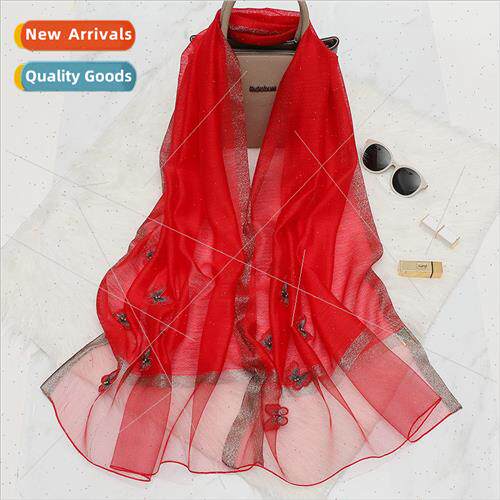 lk acrylic drunken butterfly fixed beads silk scarf scarf ne