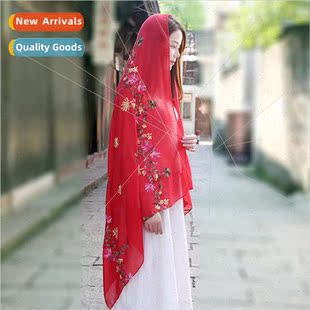 cotton and linen 2023 travel embroidered scarf sunscreen new