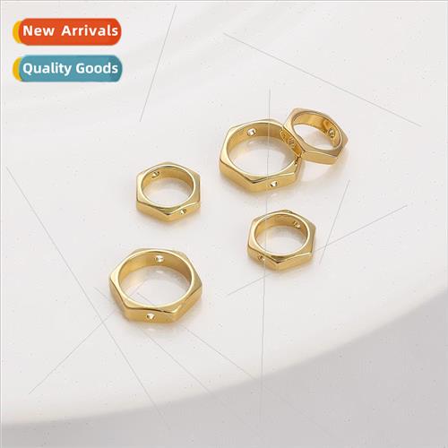 14K gold clad color preservation hollow hexagonal beads circ
