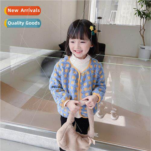 Childrens jackets 2023 winter new baby girl plaid wool coat