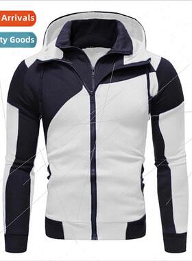 2022 new color blocking sweater mens casual sports fake two-