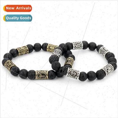 lava volcanic lava stone bracelet viking rune stone strings