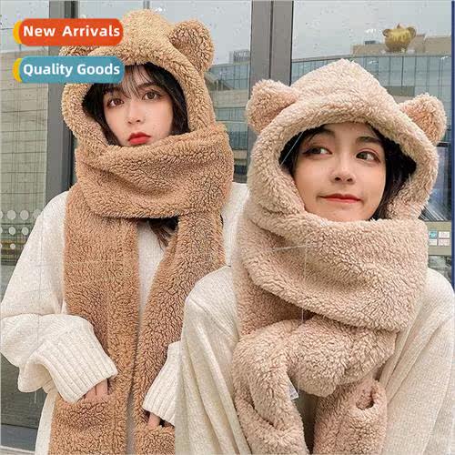 Autumn and winter  bear hat scarf all-in-one gloves three-in