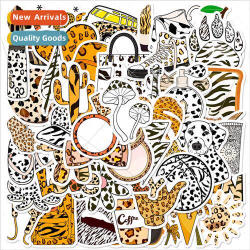 50 Leopard Stickers New Black and White Cream ted Leopard Ae
