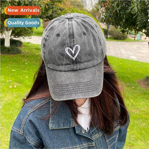 Hundreds of peach heart embroidery washed do old spring and