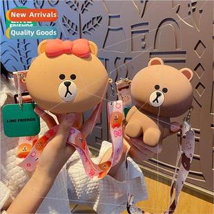 Crossbody Female Cartoon line Cute Bear Creative Stora Brown