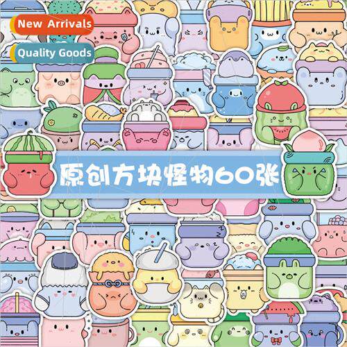 60 square monster stickers ice cream milk tea big belly cup