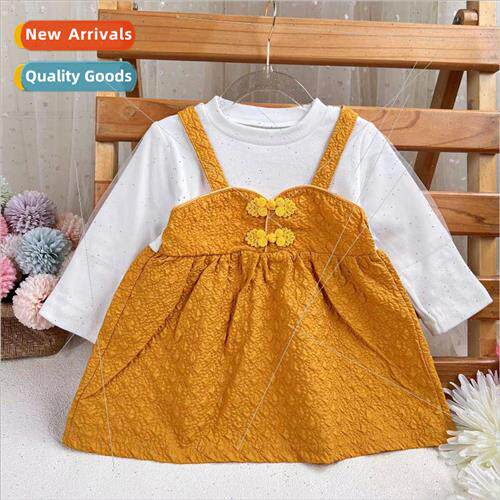 Baby girl princess dress 2023 fall super cute fake two-piece