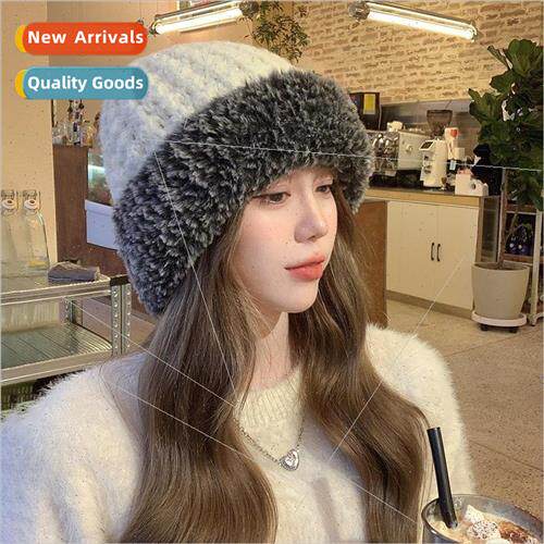 Korean  of the plush knitted hat female fall and winter big