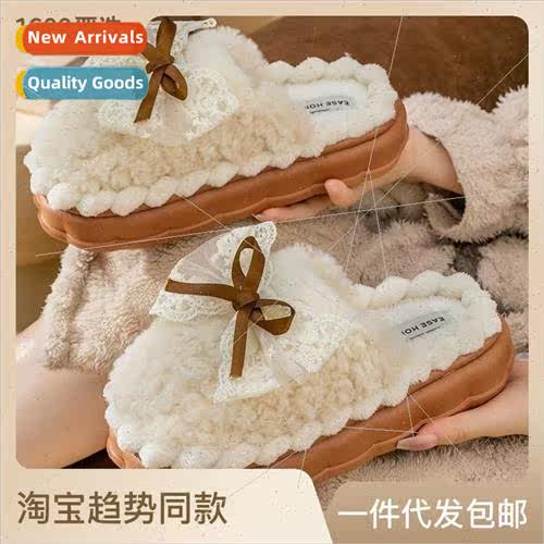 New cotton slippers female bow bow soft bottom home leisure