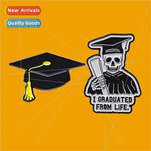 Hat Black Skull Brooch Badge Doctor Metal Graduation