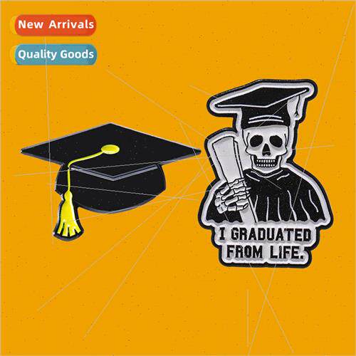 Brooch Graduation  Doctor Hat Black Skull Hat Metal Badge Co