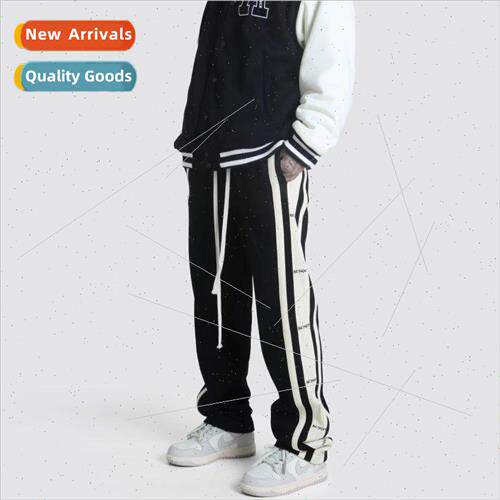 splicing side stripe pants men 2022 spring new loose straigh