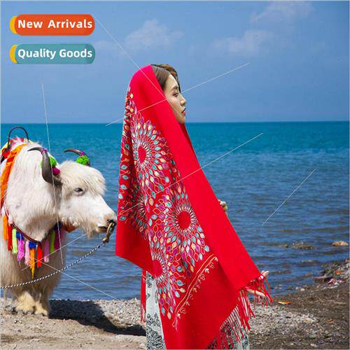 Autumn and winter sunflower embroidery faux cashmere scarf f
