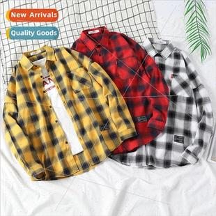 sleeved plaid new loose long Korean Summer shirt