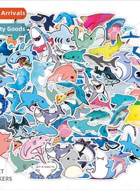 50 cartoon cute shark sea creature graffiti stickers battery