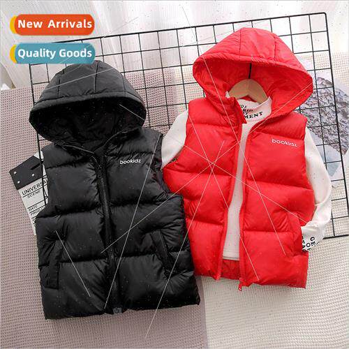 2023 new middle and large children hooded vest winter solid