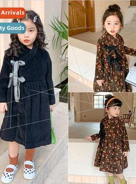 childrens dress fall and winter new corduroy retro Chinese