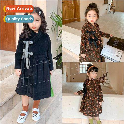 childrens dress fall and winter new corduroy retro Chinese