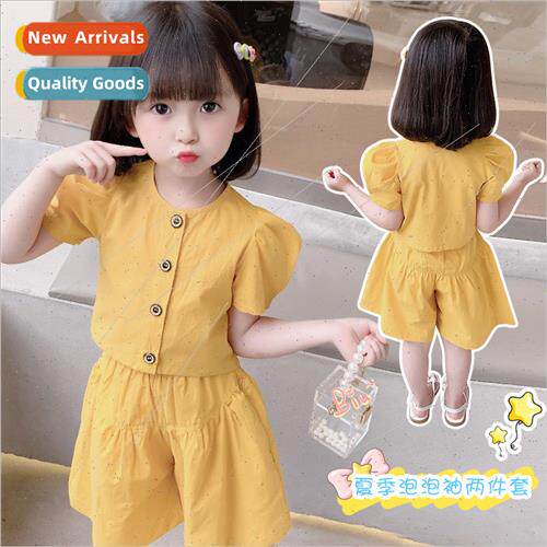 Summer cotton and linen bubble sleeve baby girl Korean  of t
