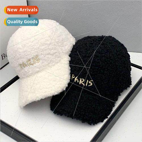 Lamb wool embroidered letters hat female fall and winter plu