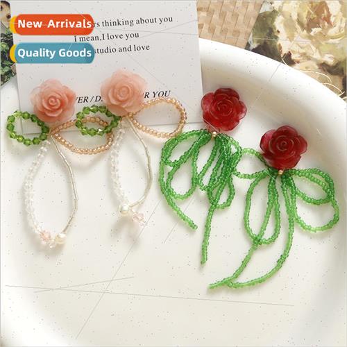 Gentle wind tassel green leaves color blocking earrings diy