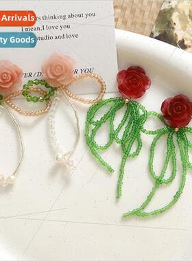 Gentle wind tassel green leaves color blocking earrings diy