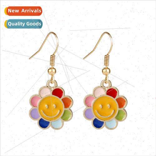 Koreas new cute colorful smiley sun flower earrings ins smal