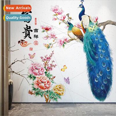 wall stickers CH69075 rich and auspicious blue peacock home