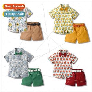 lapel cotton shirt Childrens short childrens bow slee summer