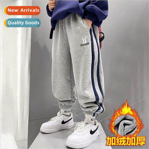 Boys one-piece fleece sweatpants winter thickened 2022 new b