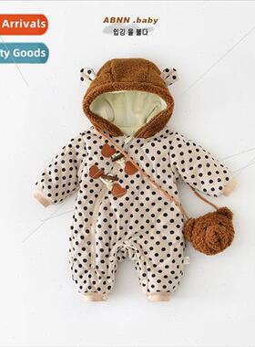 Baby winter new onesie mens and womens baby hooded with polk