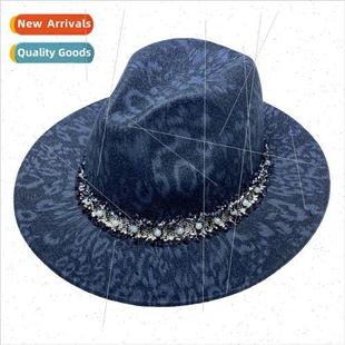 hat print jazz brim flat bowler tweed wool leopard Stamped