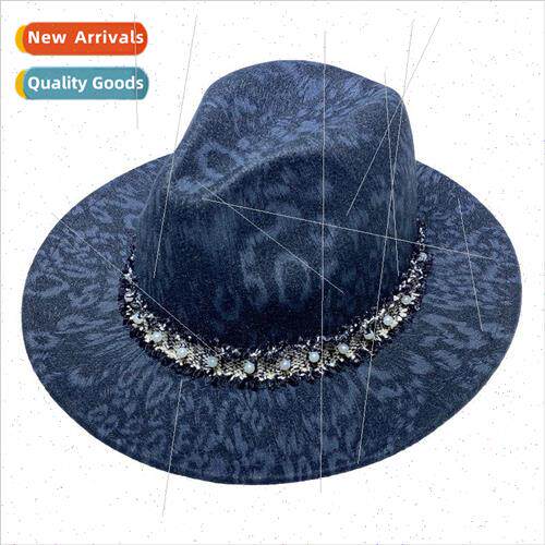 Stamped leopard print wool tweed bowler hat flat brim jazz h