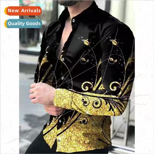 Mens new casual personality mens long-sleeved 3D digital pri
